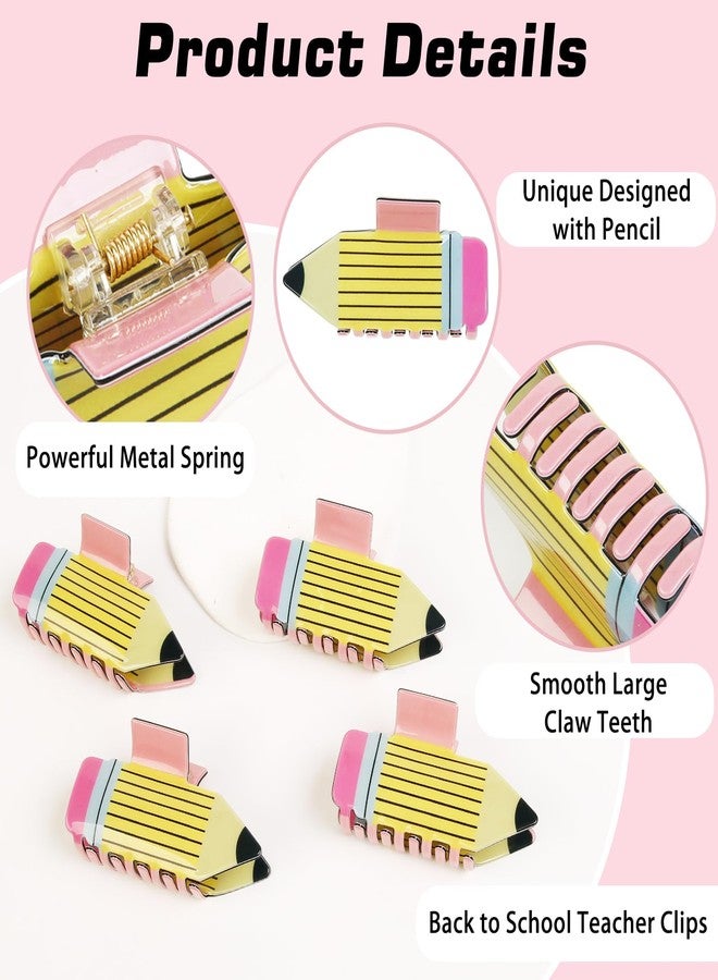 TEBIEKOY 4Pcs Pencil Hair Claw Clips - Funny Teacher Hair Clips Hair Jaw Barrettes for Women Cute Back to School Hair Accessories for Teachers Students Appreciation Gift,Style1 - Image 5